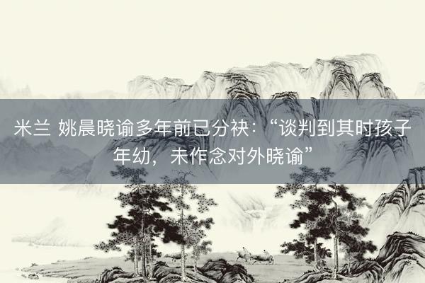 米兰 姚晨晓谕多年前已分袂：“谈判到其时孩子年幼，未作念对外晓谕”