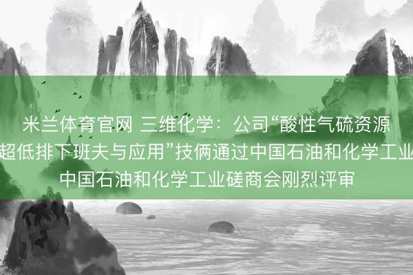 米兰体育官网 三维化学：公司“酸性气硫资源回收与尾气净化超低排下班夫与应用”技俩通过中国石油和化学工业磋商会刚烈评审